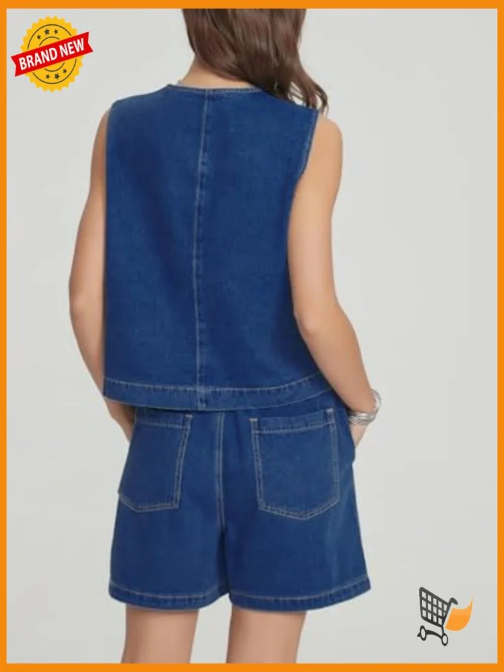 Denim Vest & Shorts Matching Set Sleeveless Crop Top Baggy Jean Shorts
